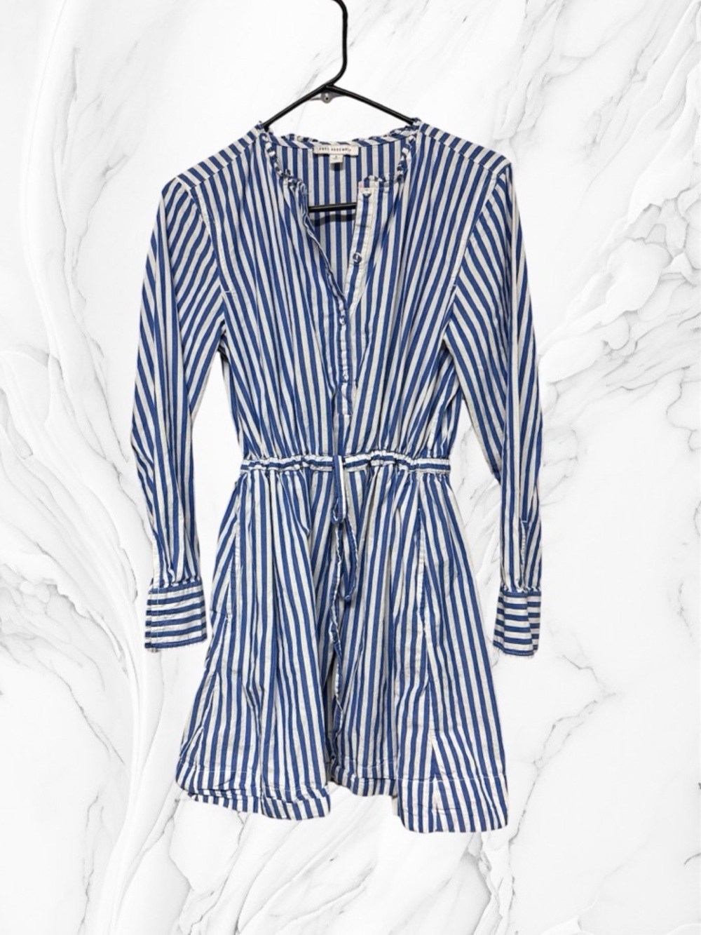 Free assembly Blue and White Striped Button-Front Tie-Waist Dress size small